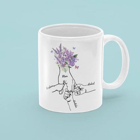 Personalized Mom Holding Kids Hands Mug